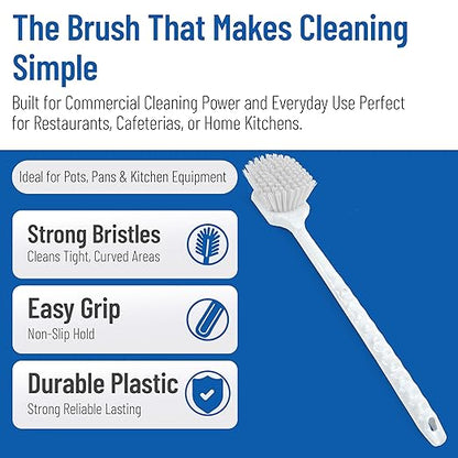 SPARTA 40501EC02 Plastic Large Scrub Brush, Kitchen Brush, Utility Brush With Long Handle For Cleaning, 20 Inches, White, (Pack of 6)
