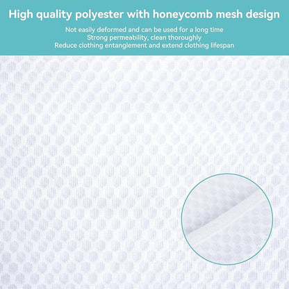 OTraki 2pc Honeycomb Mesh Laundry Bags for Delicates Garment Bag for Washing Machine With Handle 13x16 & 16x18 Inches Washing Bags for Socks Baby Clothes Don't Drying, Melting 140-176℉ White