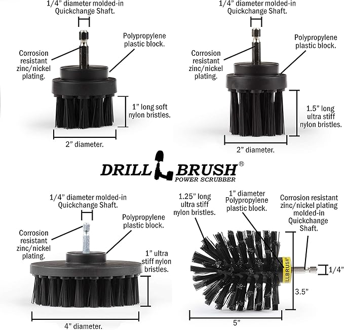 Grill Brushes - Detailing Brush Set BBQ Accessories - Ultra Stiff Power Scrub Brush Set - Oil Stain Electric Spin Scrubber - Cleaning Supplies Floor Scrubber - Household Cleaning Tools Power Scrubbing