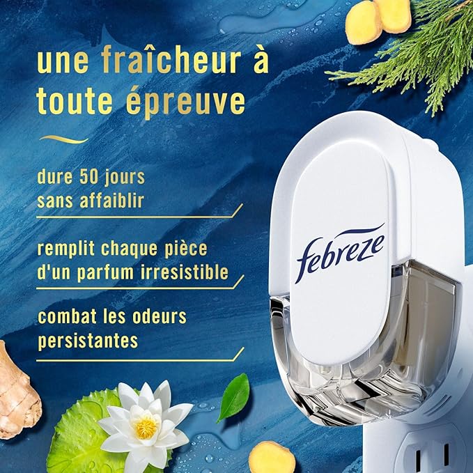 Febreze Plug In Air Freshener, Odor-Fighting Scented Oil Refill, Air Fresheners for Home & Bathroom and Kitchen,Long Lasting for Strong Odors,Ocean & Mountain Scents,0.87oz Refills,4 Count (Pack of 2)