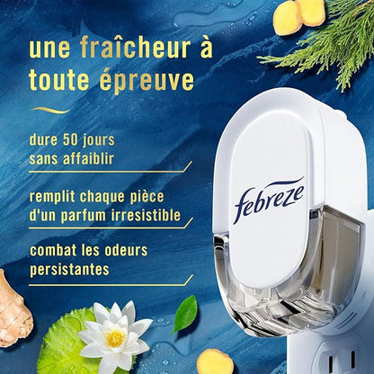 Febreze Plug In Air Freshener, Odor-Fighting Scented Oil Refill, Air Fresheners for Home & Bathroom and Kitchen,Long Lasting for Strong Odors,Ocean & Mountain Scents,0.87oz Refills,4 Count (Pack of 2)