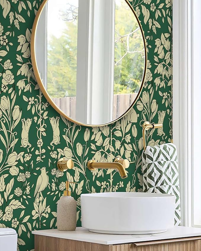 Timeet Floral Wallpaper Peel and Stick Wallpaper Birds and Butterfly Wallpaper 16.14"x393.7" Vintage Flower Contact Paper Self Adhesive Removable Wallpaper for Walls Covering