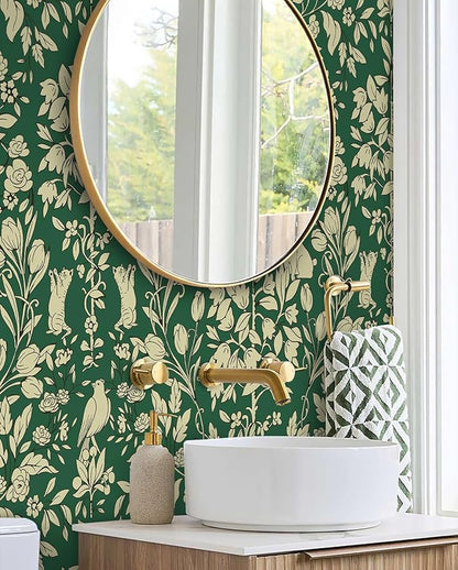 Timeet Floral Wallpaper Peel and Stick Wallpaper Birds and Butterfly Wallpaper 16.14"x393.7" Vintage Flower Contact Paper Self Adhesive Removable Wallpaper for Walls Covering