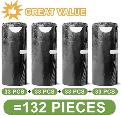 132 Count-Small Trash Bags, 4 Gallon Trash Bag Drawstring,Bathroom Garbage Bags，Tear-Free Garbage Bags ，Plastic Wastebasket Liners for Toilet Home Office and Bedroom(Black)