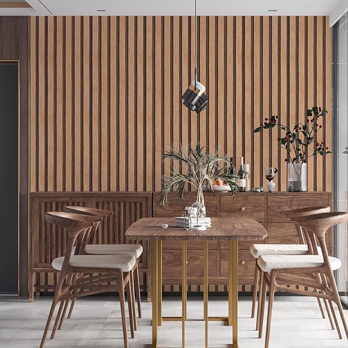 Yun-aeon Natural Wood Peel and Stick Wallpaper Wood Slats - 17.3"x 480" Tan Self-Adhesive Waterproof Vinyl Removable Wall Paper for Wall Decor Bedroom