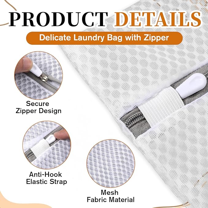 cobee 4 Pcs Mesh Laundry Bags for Delicates, Honeycomb Mesh Laundry Bags with Zipper Lingerie Bag Durable Wash Bag for Washing Delicates Clothes Socks Bra Lingerie