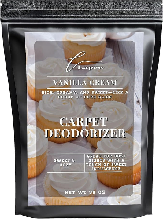 Lapew Vanilla Cream Carpet Deodorizer Powder - Pet Safe Freshener for Vacuuming | Scented Odor Eliminator for Home | 36 oz