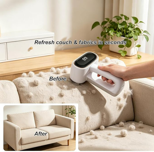 Fabric Shaver Lint Removers Rechargeable Sweater Shaver with Dual Head & LCD Display for Clothes Couch Pilling Furniture, 6-Leaf Blades Defuzzer, White, 1 Piece.