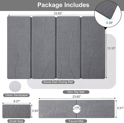 3 PCS Large Stone Dish Drying Mat for Kitchen Counter, Quick Dry Stone Dishes Mats, Sink Faucet Mat, Minimalist Water Absorbing Diatomaceous Earth Drying Pad for Countertop Tableware, Bottles