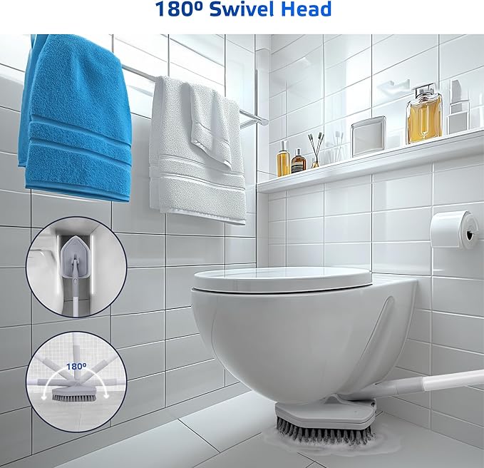 DSV Standard Tile Tub Scrubber Brush Shower Scrubber with Long Handle, 3-in-1 Cleaning Brush with 3 Detachable No Scratch Brush Heads, 56’’ Scrub Brush for Shower, Bathroom, Wall, Kitchen, Sink,Toilet