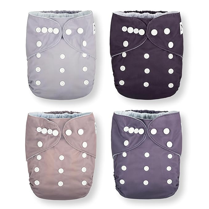 Nora's Nursery Cloth Pocket Diapers 4 Pack with 4 Inserts - Waterproof Cover, Washable, Reusable & One Size Adjustable Pocket Diapers for Newborns and Toddlers - Amethyst