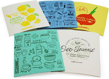 (5 Pack) Eco-Friendly German Cleaning Cloth 100% Biodegradable Cellulose Sponge Cloths, Kitchen Cloths, GMO-Free, Reusable - Made in Germany Packaged in P.R.C.