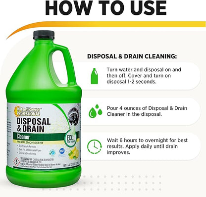 Instant Power Professional Disposal and Drain Cleaner - Keeps all Drains Clear and Running, Cleans and Deodorizes, Safe for Septic Tanks, 1 Gal