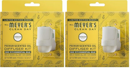 Mrs. Meyer's Clean Day Premium Scented Oil Plug-In, Diffuser & Air Freshener Kit, Dandelion, 1 warmer and .67 fl oz refill (Pack of 2)
