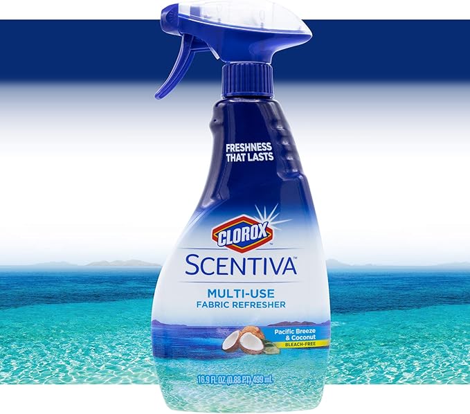 Clorox Scentiva Refresher Spray, Pacific Breeze & Coconut Scent - Multi-Use Fabric & Linen Freshener Spray - Odor Eliminator for Home, Upholstery, Bedding, Curtains, Room, 16.9 Fl Oz (Pack of 2)