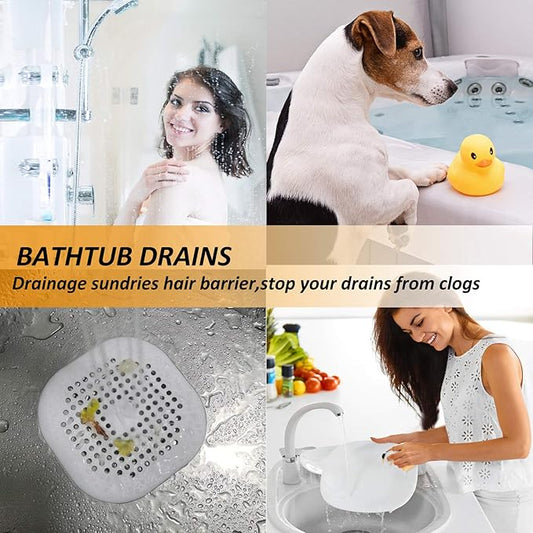 Hair Drain Catcher,Square Drain Cover for Shower Silicone Hair Stopper with Suction Cup,Easy to Install Suit for Bathroom,Bathtub,Kitchen 2 Pack (Grey White)