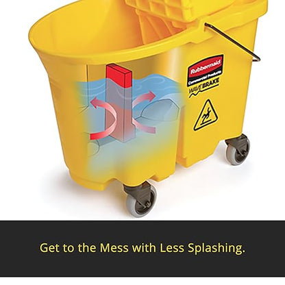 Rubbermaid Commercial WaveBrake 2.0 35 QT Down-Press Mop Bucket and Wringer, Blue, Heavy Duty Mopping/Cleaning for Professional/Janitorial Use