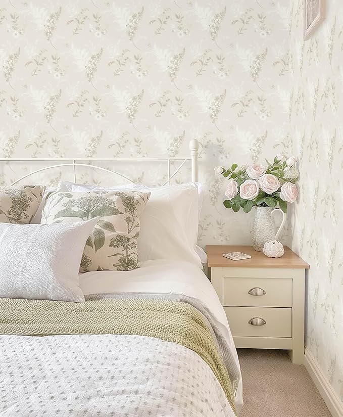 Heroad Beige Wallpaper Floral Peel and Stick Wallpaper Delicate Flower Contact Paper for Cabinets Drawers Waterproof Removable Wall Paper Self Adhesive Stick on Walls Decor Vinyl Roll 17.3''x78.7''