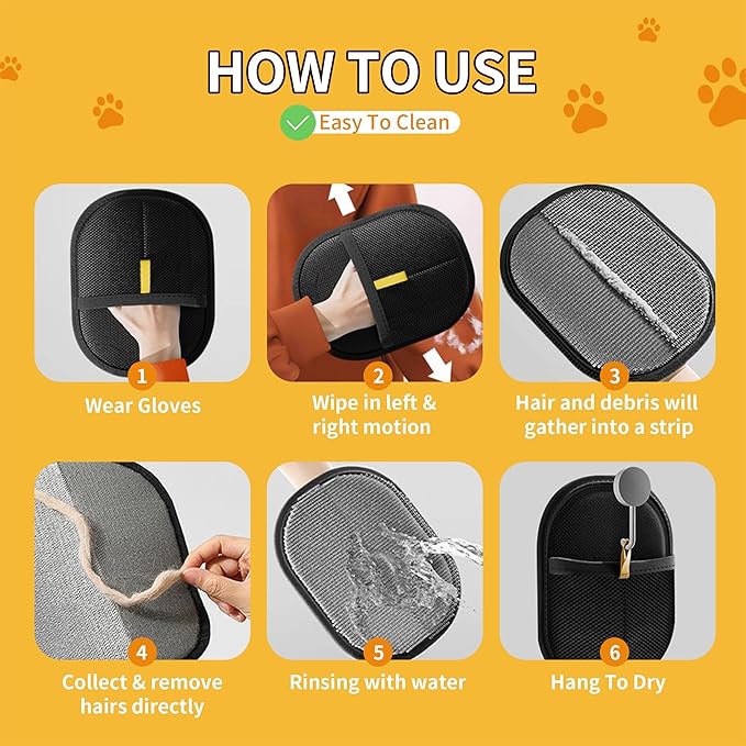 Pet Hair Removal Glove for Cats & Dogs, Electrostatic Pet Hair Gloves, Reusable Pet Hair Remover Tool, Animal Hair Remover for Furniture, Clothing, Couch, Carpet, Car Seat - 1PCS