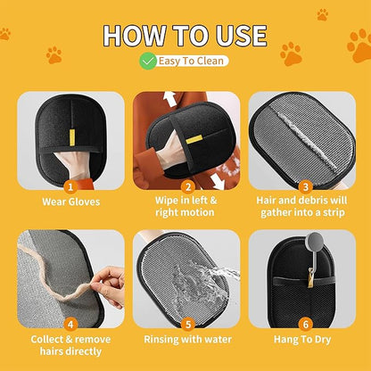 Pet Hair Removal Glove for Cats & Dogs, Electrostatic Pet Hair Gloves, Reusable Pet Hair Remover Tool, Animal Hair Remover for Furniture, Clothing, Couch, Carpet, Car Seat - 2PCS