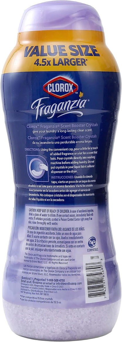 Clorox Fraganzia Laundry Scent Booster Crystals, In-Wash Fragrance Beads for Fresh-Smelling Clothes & Linens, Safe for All Fabrics & Colors, Easy-Pour Bottle, Lavender with Eucalyptus, 70 Oz