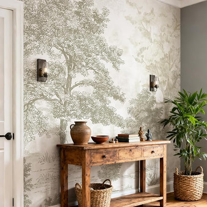 Zeeko Vintage Forest Wall Murals Peel and Stick 88.5" W x 110" H Beige Tree Wallpaper Self-Adhesive Large Nature Landscapes Murals Canvas Wall Decor for Bedroom Bathroom