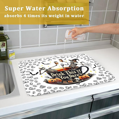 Skull Dead Coffee Mat Funny Dish Drying Pad for Kitchen Counter Absorbent Coffee Bar Accessories 18 X 24 Inch
