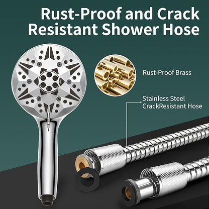 Filtered High Pressure Handheld Shower Head – 10 Spray Modes with Rain & Massage, Built-in Filter for Cleaner Water, Anti-Clog Nozzles, Power Rinse for Tile & Pets, Chrome Finish