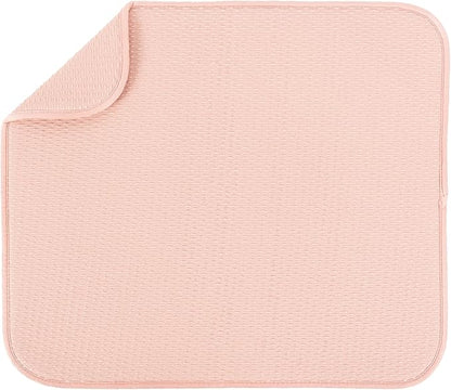 S&T INC. Dish Drying Mat, 16” x 18”, Absorbent Microfiber Kitchen Counter Mat, Drying Pad for Dishes, Utensils, Pots and Pans, Large, Diamond Texture, Pink