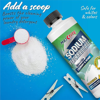 MAXTITE Sodium Percarbonate (10 lbs) - 100% Pure - Solid Hydrogen Peroxide/Oxygenated Bleach - Multi-Use Cleaner for Home & Laundry - HDPE container w/Resealable Child Resistant Cap