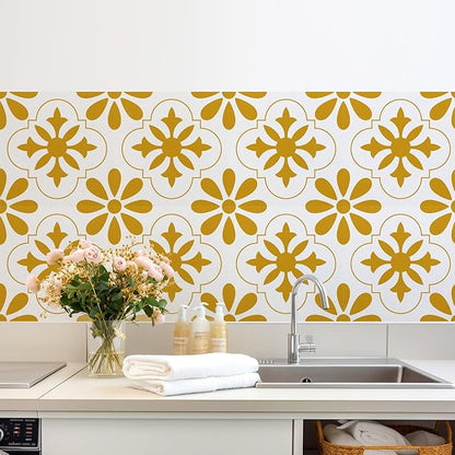 AM AMAONM 10pcs 20x20cm Removable Square Vintage Floral Pattern Tile Stickers 3D Decorative Peel and Stick Vinyl Self Adhesive Wall Tiles Decor Decals for Kitchen Backsplash Bathroom Furniture (E)