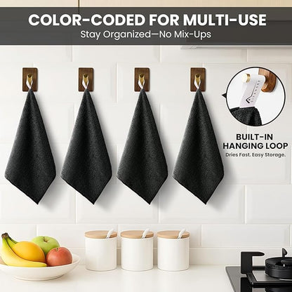 Microfiber Cleaning Cloth, 12 Pack Lint-Free and Highly Absorbent Rags, Black Reusable Microfiber Towels for Car, Kitchen, Bathroom and Household Cleaning Supplies, 11.8"X11.8"
