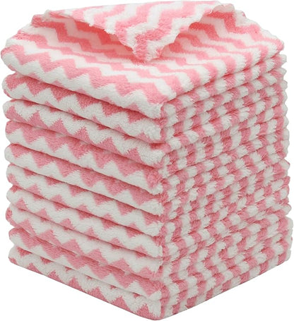 Microfiber Cleaning Cloth Lint Free Cleaning Rags, 10 Pack Fast Drying Dish Rags for Cleaning, Super Absorbent Kitchen Dish Cloths for Wash Dishes,12 in x 12 in (Pink)