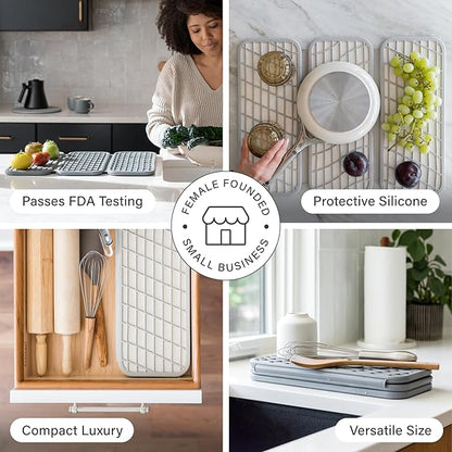 Dorai Home Dish Pad - Collapsable Stone Dish Drying Mat with Diatomaceous Earth for Quick Drying - Ultra Absorbent - Encased in Woven Silicone - Eco-Friendly, Foldable - Original 19.9"x15.2" Sandstone