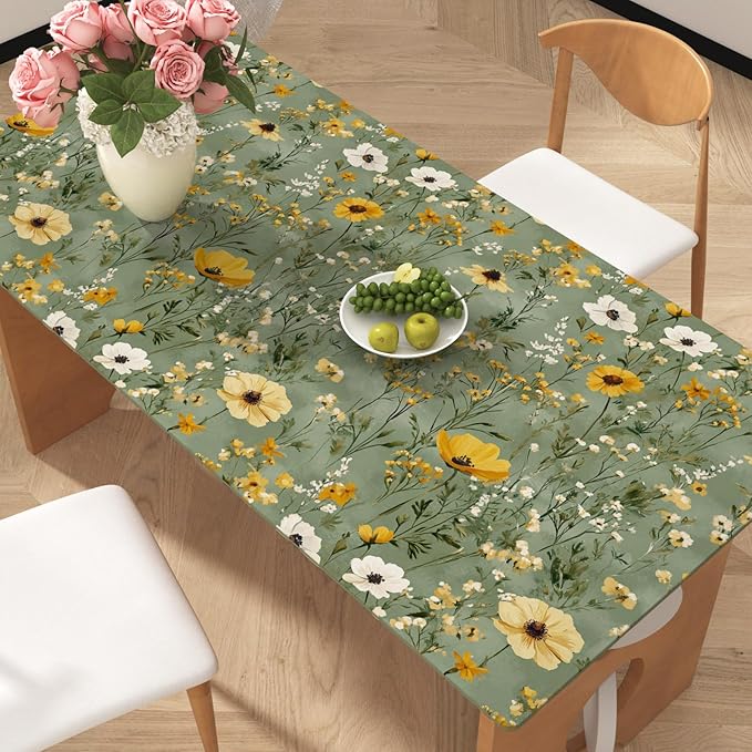 Laatse Vintage Daisy Wallpaper Peel and Stick, Green Yellow Floral Contact Paper, Botanical Wall Paper Self Adhesive Removable Waterproof for Bathroom Bedroom Shelf Cabinet Drawer Table 17.5" x 118"