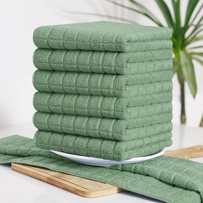 Homaxy Premium Cotton Kitchen Towels 16"x 28", Large Natural Ring Spun 390 GSM Dish Towels, Super Absorbent Terry Kitchen Hand Towels, Soft Tea Towels with Hanging Loop, Pure Grass Green, 8 Pack