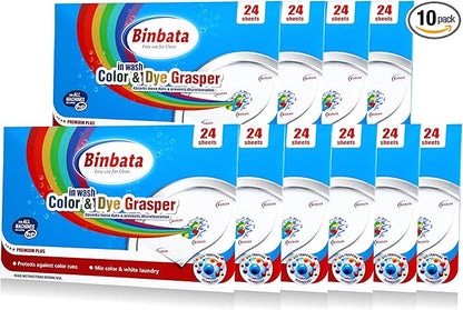 Binbata Color Grasper for Laundry 240 Count, Fragrance Free Dye Catcher Essential for Home Use, Dye Guard Grabber Sheets for Laundry in-Wash Sheets