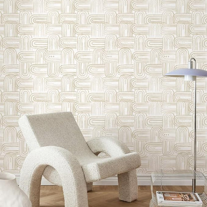 Modern Peel and Stick Wallpaper Beige Wallpaper 17.3" x 200" Boho Abstract Geometric Contact Paper Waterproof Wall Paper for Bedroom Cabinets Furniture Vinyl