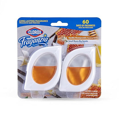 Clorox Fraganzia Small Rooms Air Freshener, Vanilla Honeycomb Scent - Peel & Place Air Freshener, No-Plug, Battery-Free for Closets, Laundry Room, Entry Way, Bathroom, Locker, 0.25 Fl Oz Each, 2 Count