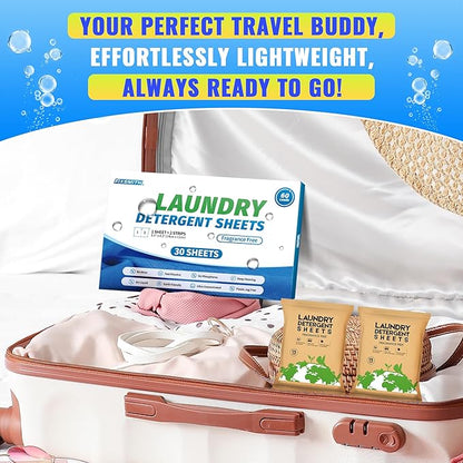 FIXSMITH Laundry Detergent Sheets - 60 Loads (30 Sheets) Fragrance Free - Hypoallergenic,Unscented,Eco Friendly Laundry Detergent Strips Concentrated Travel Detergent Sheets.Plastic-Free,Liquidless