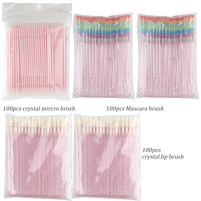 300 PCS Eyelash Extension Supplies Kit, Disposable Micro Applicator Brush, Eyebrow Spoolie, Lip Brush, Mascara Wand Applicator(Rainbow sets）