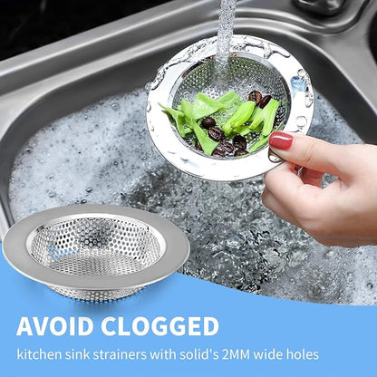 Mudder 3 Pcs Kitchen Sink Drain Strainer and Stopper Stainless Steel Garbage Disposal Plug with Handle Universal Anti-Clogging Kitchen Sink Filter Sieve Basket Strainer(Silver)