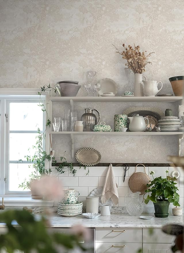 Heroad Peel and Stick Wallpaper Beige Neutral Vintage Forest Animals Floral Wallpaper Removable Self-Adhesive Contact Paper for Bedroom Living Room Cabinets Decoration Thicken Vinyl 17.3''x78.7''