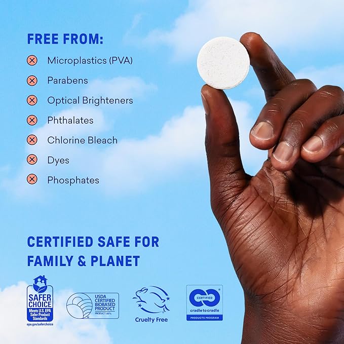 BLUELAND Laundry Detergent Tablets, 120 Count, Plastic-Free Eco-Friendly Pods, Sheets, Liquid Alternative - Fragrance Free and Clear, Natural, Gentle