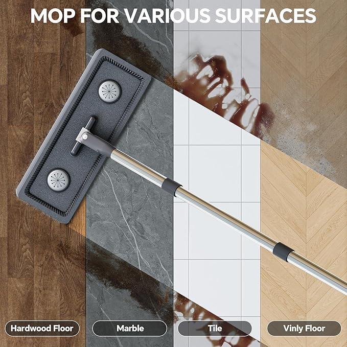 Compact Floor Mop and Bucket - Flat Mop and Bucket with Wringer Set Hands Free | Wet Dry Mop for Apartment, Tiny Home, RV, Windows, Wall, Hardwood, Vinyl, Floor with 6 Microfiber Cloths