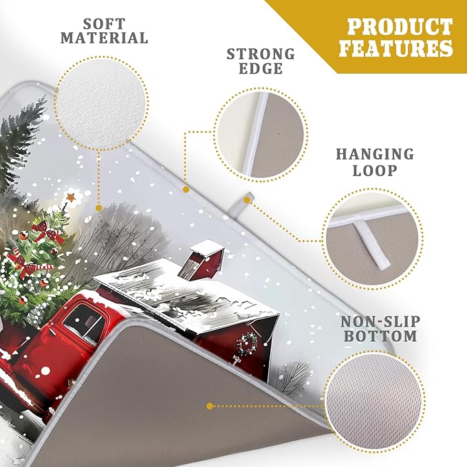 Christmas Red Truck Dish Drying Mat for Kitchen Counter 18x24 Inch Xmas Tree Snowman Dog Winter Print Absorbent Reversible Microfiber Drying Mats Kitchen Countertop Protector Dishes Drainer Rack Pad