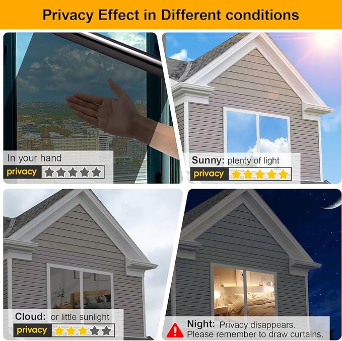 One Way Window Privacy Film See Out Not in, Window Tint for Home, Reflective Mirror Glass Windows Coverings Sun Heat UV Blocking, Silver, 35.4 Inch x 157.4 Inch