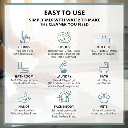 HARRIS Multi-Purpose Pure Liquid Castile Soap for Home Cleaning, Multi-Purpose Cleaner, For Dish Soap, Laundry Detergent, Kitchen and Bathroom Surfaces, Kids Rooms, Unscented, 64 Oz