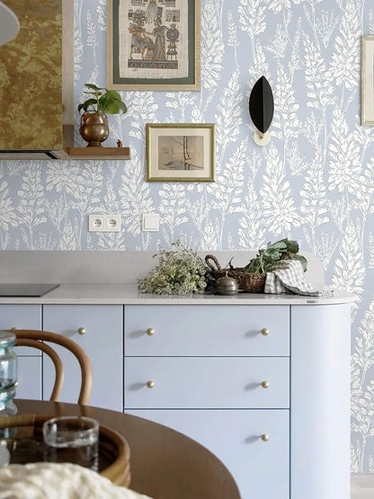 Ismoon Floral Peel and Stick Wallpaper Boho Blue Contact Paper 17.3'' x 197'' Neutral Wallpaper Renter Friendly Removable Self-Adhesive Wall Paper for Bedroom Kitchen Wall Decor Vinyl