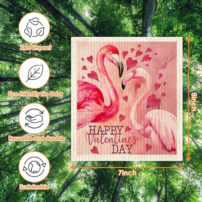 Morigins Valentine's Day Swedish Kitchen Dishcloths Reusable Dish Towels Absorbent and Fast Dry Cleaning Cloths for Kitchen Cleaning Wipes 6 Pieces